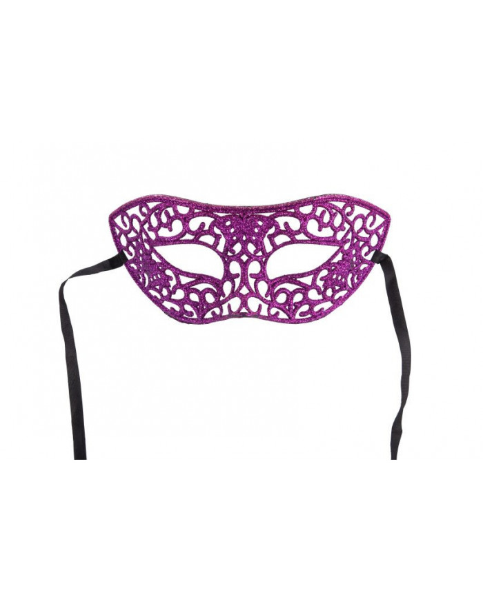 Carved chinless mask with purple glitter, ideal for Halloween