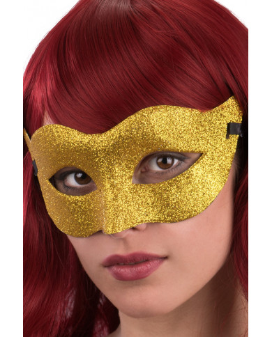 Plastic chinless mask with gold glitter, ideal for New Year's