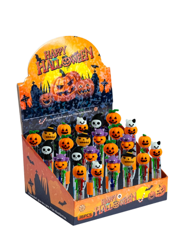 Bolígrafo multicolor Halloween con etiqueta colgante/etiqueta en expositor