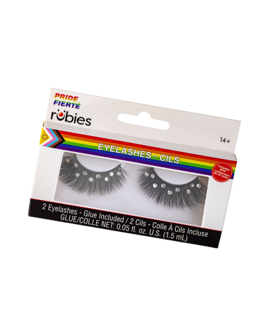Black adhesive eyelashes with rhinestones in box