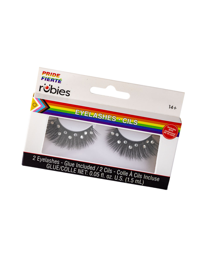 Cils noirs autocollants avec strass dans une boîte