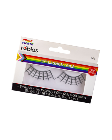 Black adhesive eyelashes with spiderwebs in box