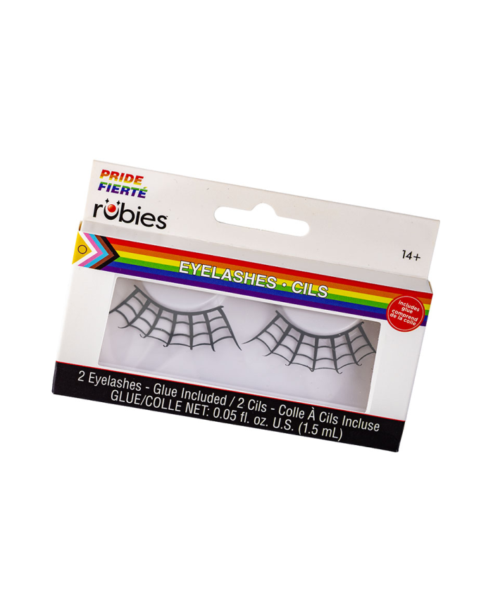 Black adhesive eyelashes with spiderwebs in box