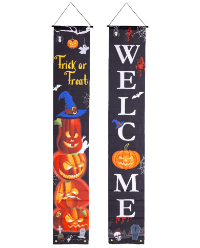 2 banner in tessuto welcome h.cm.180 x l.cm.30 ca. in busta con cavallotto