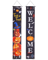 2 pancartas de tela Welcome de unos 180 cm. de alto x 30 cm. de largo en bolsa con solapa de cartón