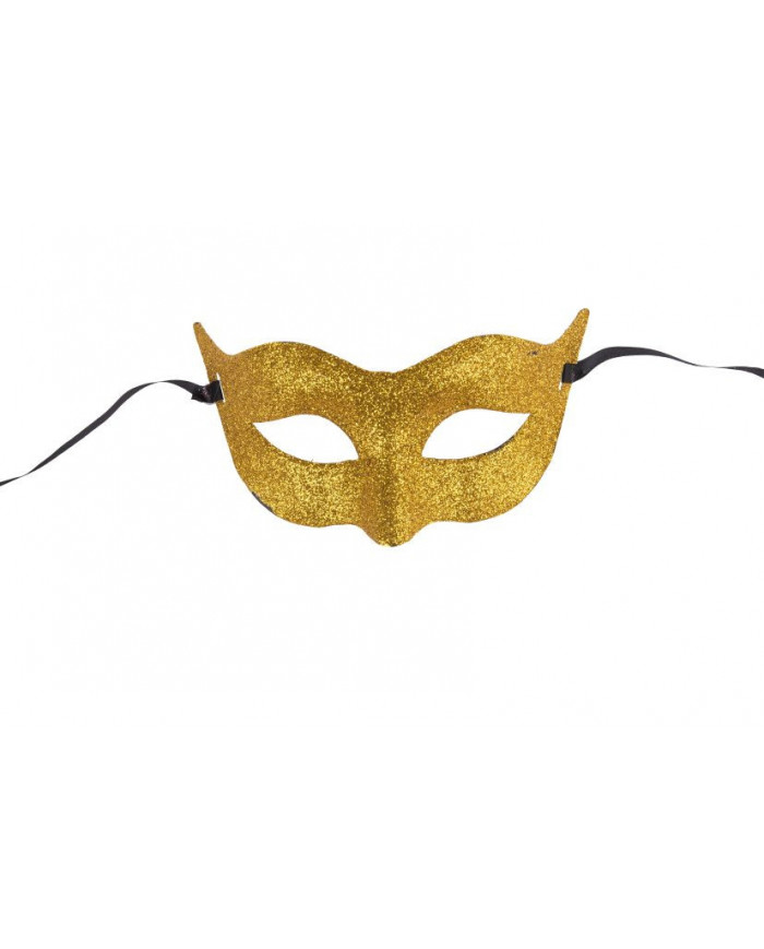 Plastic chinless mask with gold glitter, ideal for New Year's