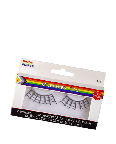 Black adhesive eyelashes with spiderwebs in box