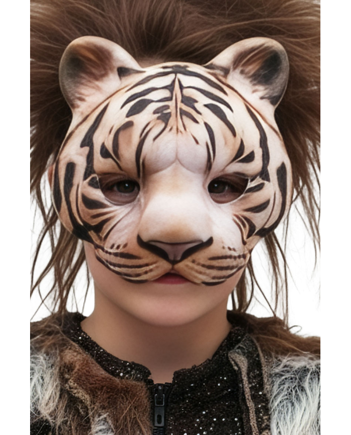 Tigermaske aus Stoff auf Pappkarton