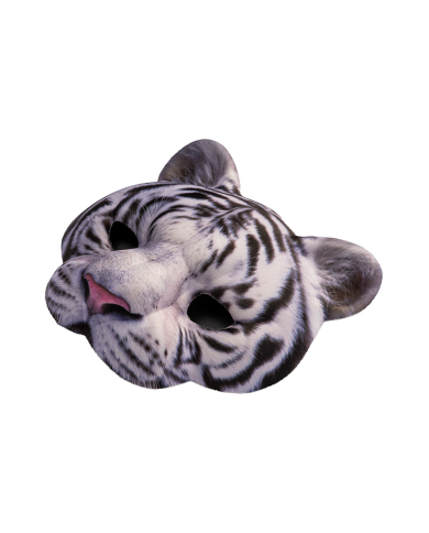 Weiße Tigermaske aus Stoff auf Pappkarton
