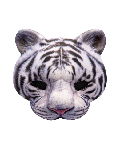 Weiße Tigermaske aus Stoff auf Pappkarton