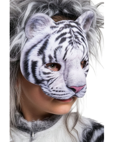 Weiße Tigermaske aus Stoff auf Pappkarton
