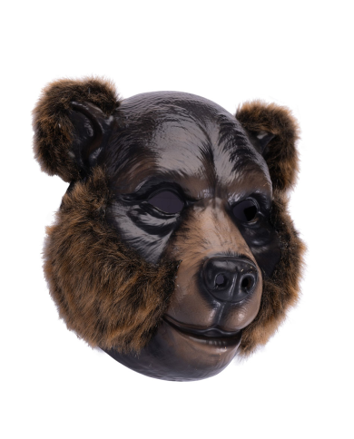 Maschera Orso Bruno in plastica con pelo con cartellino/etichetta