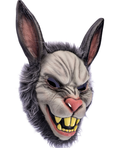 Horror Plastic Rabbit mask with fur, with hangtag/label