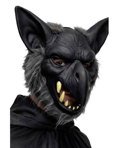 Maschera sciacallo in plastica con pelo con cartellino/etichetta