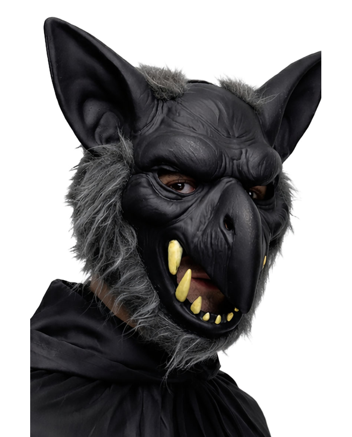 Maschera sciacallo in plastica con pelo con cartellino/etichetta