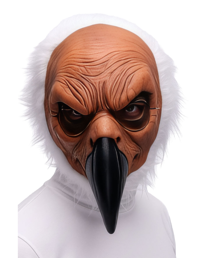 Plastic vulture mask with fur, with hangtag/label