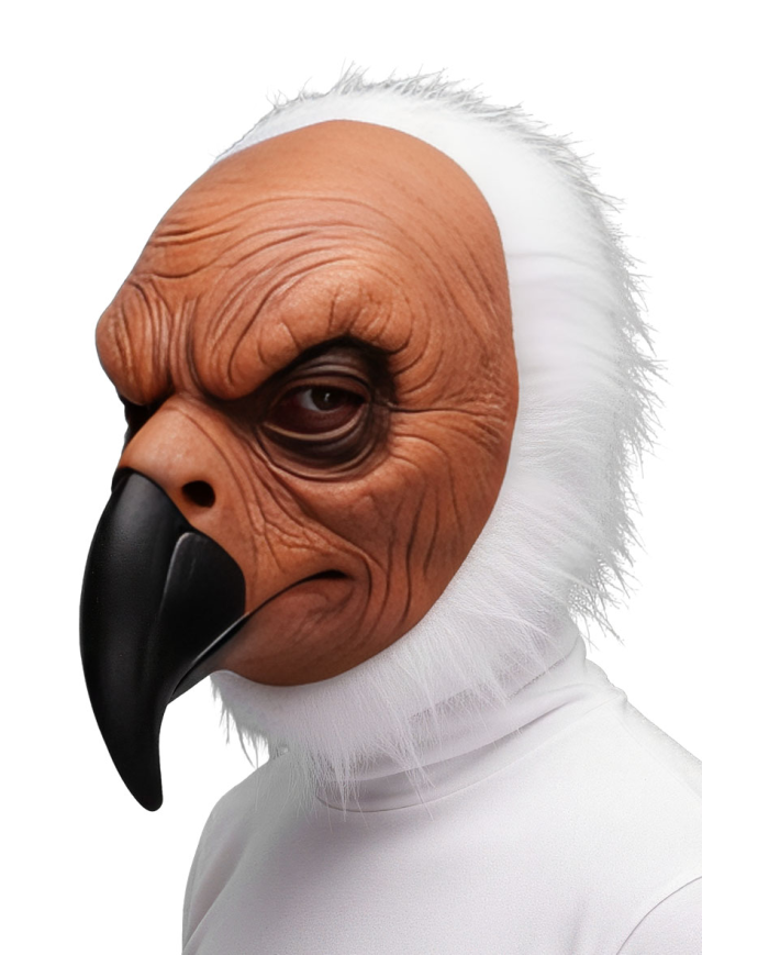 Plastic vulture mask with fur, with hangtag/label