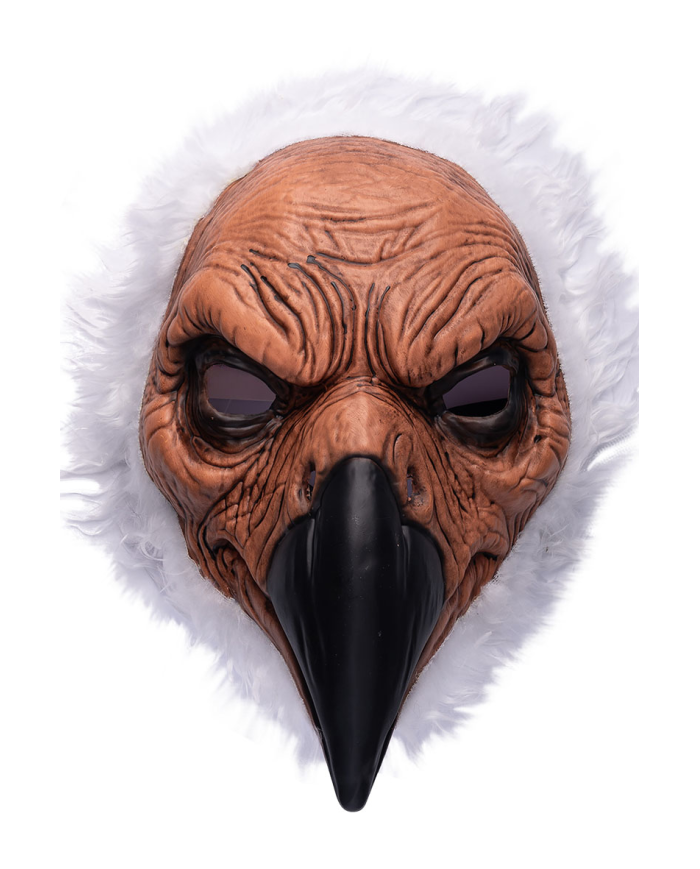 Plastic vulture mask with fur, with hangtag/label