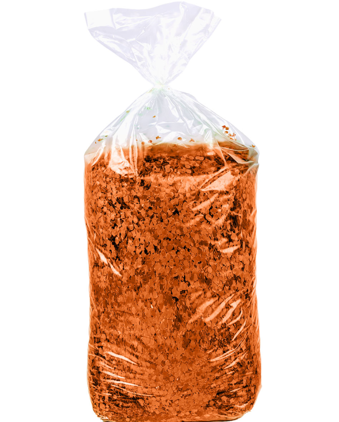 Sacco coriandoli arancioni kg.10 ca. con cartellino/etichetta