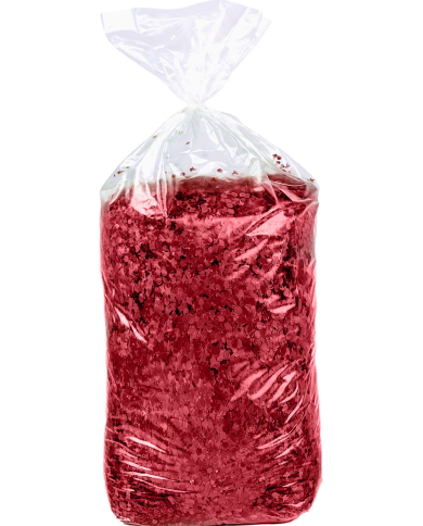 Sac de confettis rouges, 10 kg, avec étiquette volante/étiquette