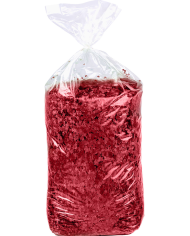 Sack rotem Konfetti, ca. 10 kg, mit Pappschild/Etikett