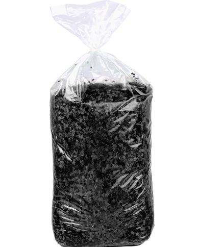 Sac de confettis noirs, 10 kg, avec étiquette volante/étiquette
