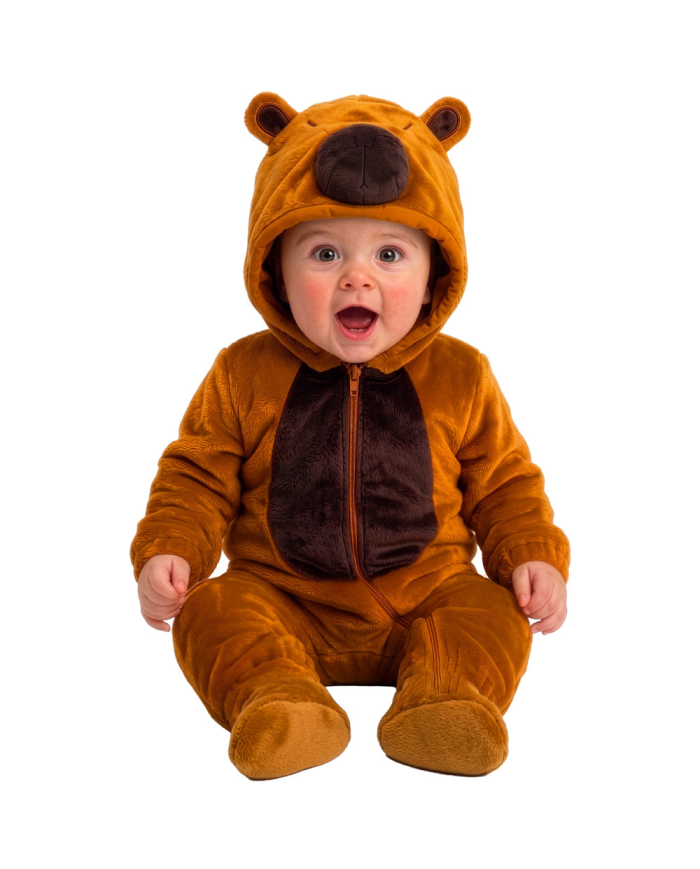 Capybara-Kinderoverall aus Kunstfell mit Kapuze GR.00 (6/12 Monaten) in Beutel mit Haken