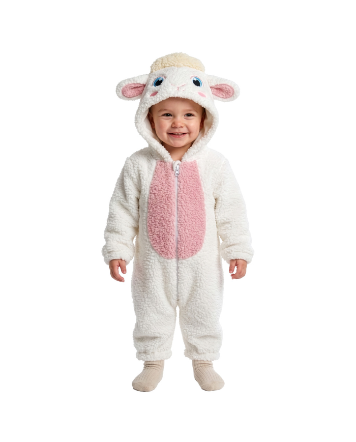 Schäfchen-Kinderoverall aus Kunstfell mit Kapuze GR.00 (6/12 Monaten) in Beutel mit Haken