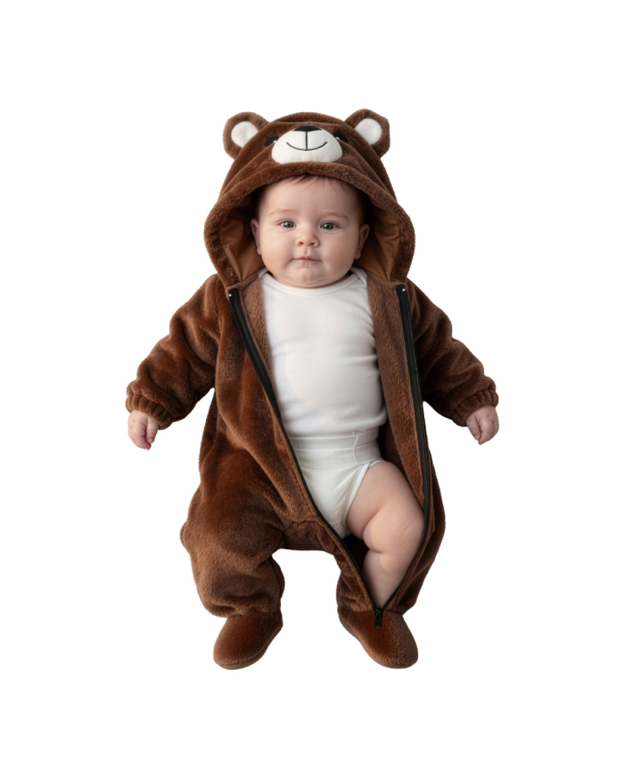 Bärchen-Kinderoverall aus Kunstfell mit Kapuze GR.00 (6/12 Monaten) in Beutel mit Haken