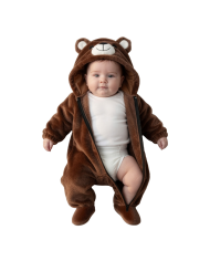 BEAR FLEECE JUMPSUIT W/HOOD , SIZE 00 (6/12 MONTHS) IN BAG W/HOOK