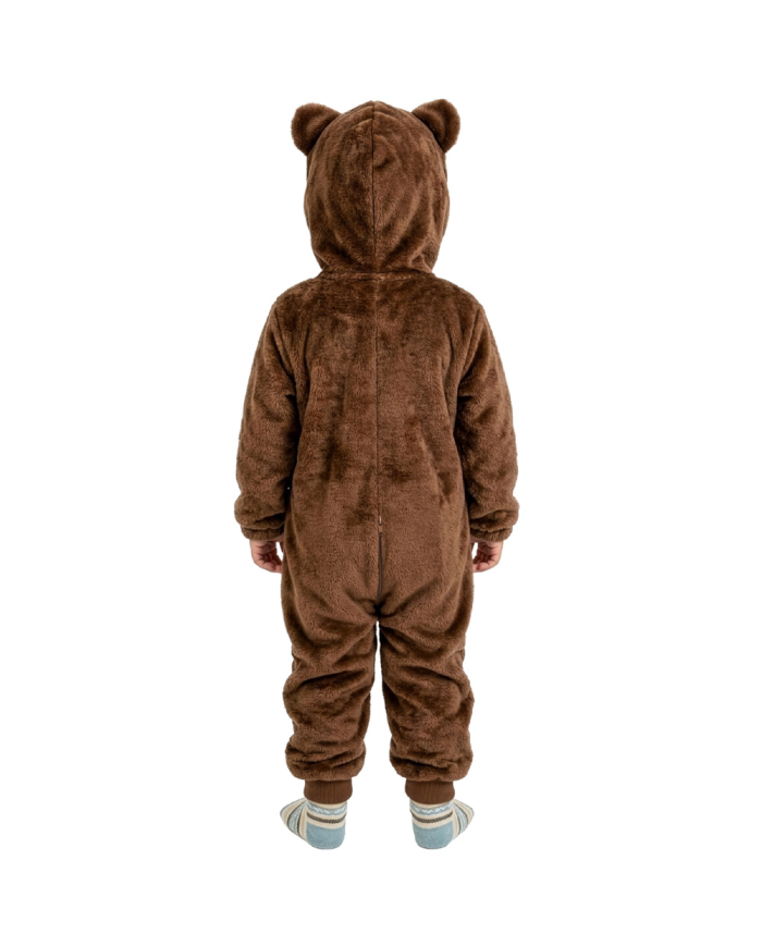 BEAR FLEECE JUMPSUIT W/HOOD , SIZE 00 (6/12 MONTHS) IN BAG W/HOOK
