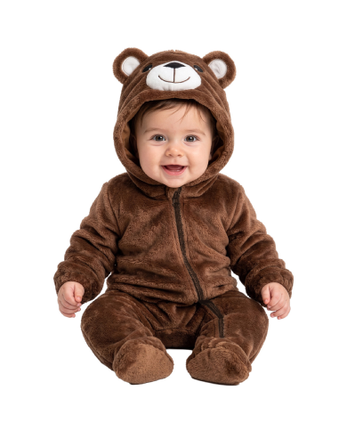 Bärchen-Kinderoverall aus Kunstfell mit Kapuze GR.00 (6/12 Monaten) in Beutel mit Haken