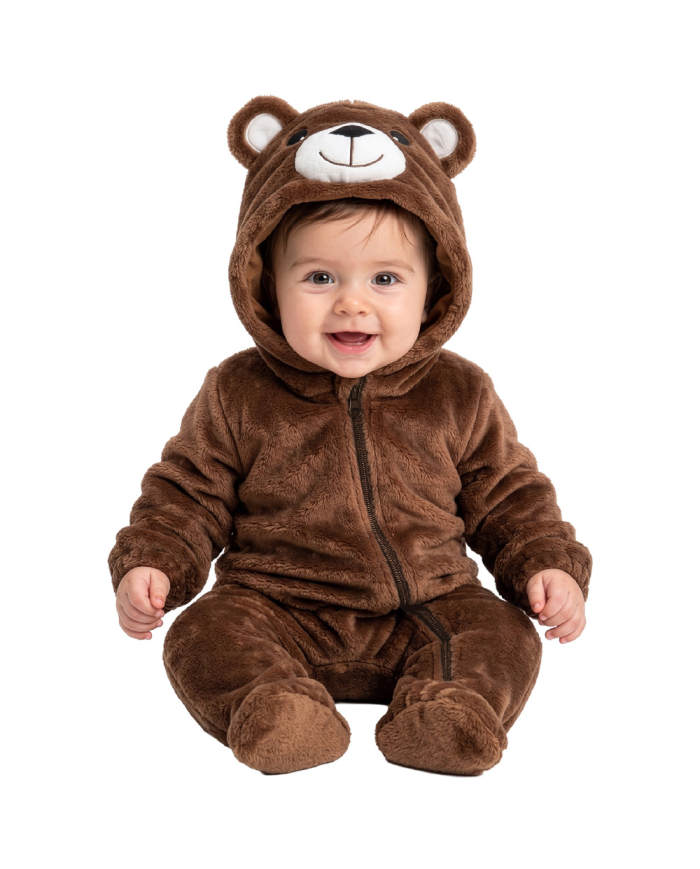 Bärchen-Kinderoverall aus Kunstfell mit Kapuze GR.00 (6/12 Monaten) in Beutel mit Haken