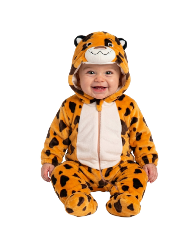 Leopard-Kinderoverall aus Kunstfell mit Kapuze GR.00 (6/12 Monaten) in Beutel mit Haken