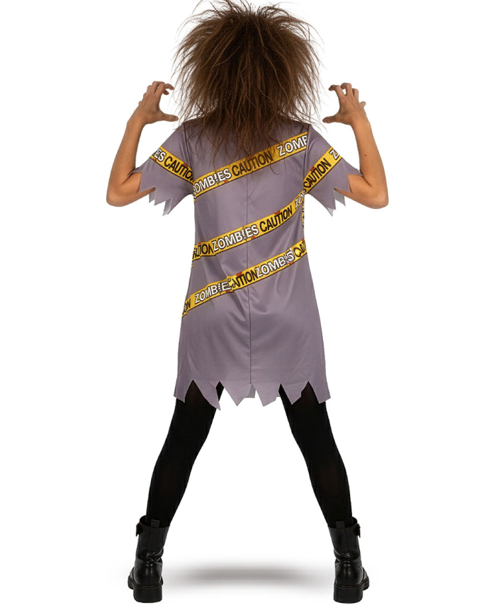 Caution zombie girl costume in bag w/hook