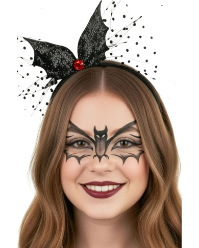 Serre-tête chauve-souris noire avec tulle avec carte d’en-tête
