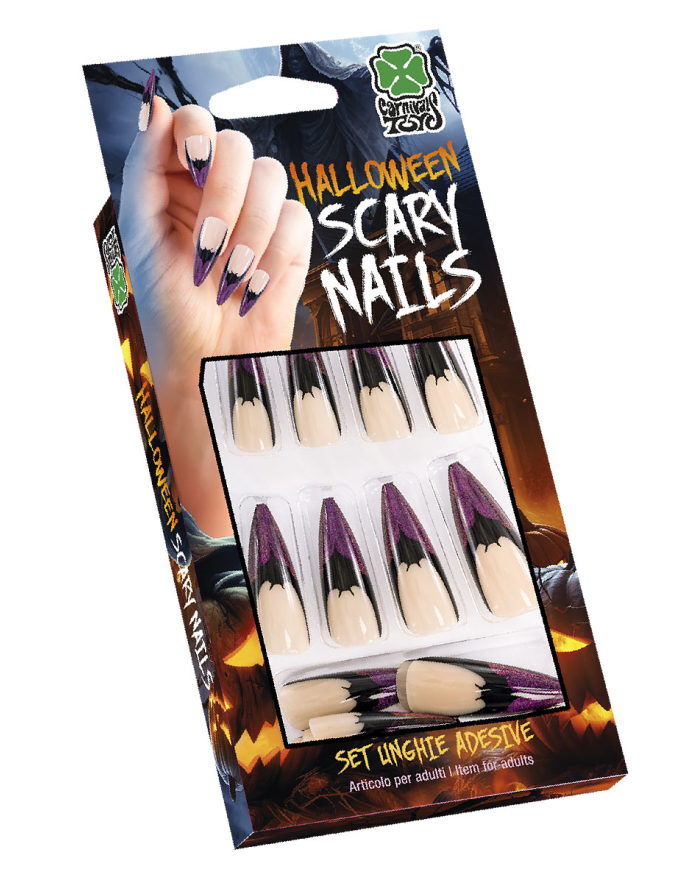 Purple point Halloween adhesive nails in box