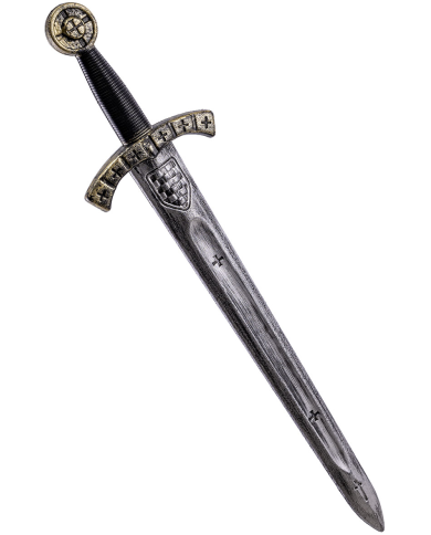 Espada de plástico de unos 60 cm. de largo con etiqueta colgante/etiqueta