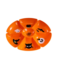 Plato centro de mesa naranja de plástico de unos 30 cm. de diámetro con etiqueta colgante/etiqueta