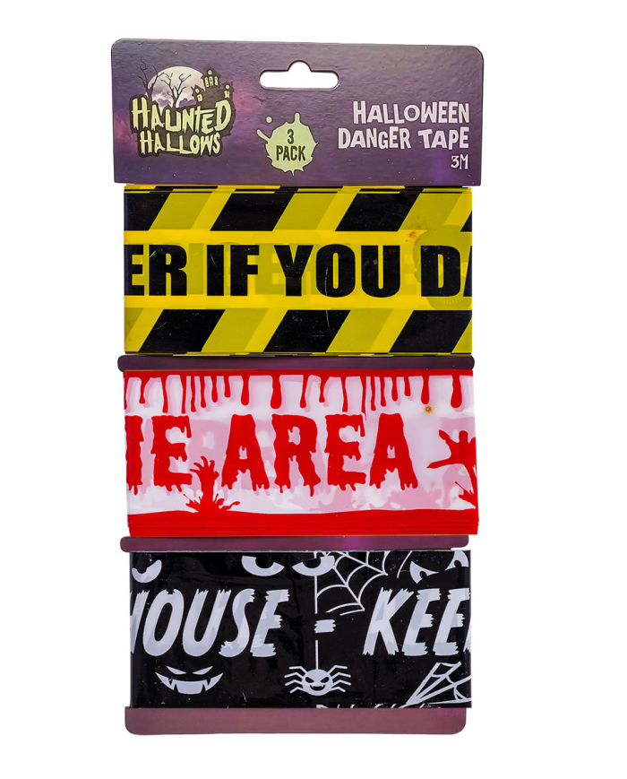 Conjunto de 3 cintas de advertencia Halloween de unos 300 cm. de largo sobre cartoncillo
