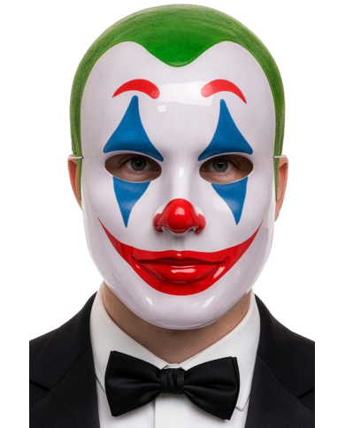 Maschera clown verde in plastica con cartellino/etichetta