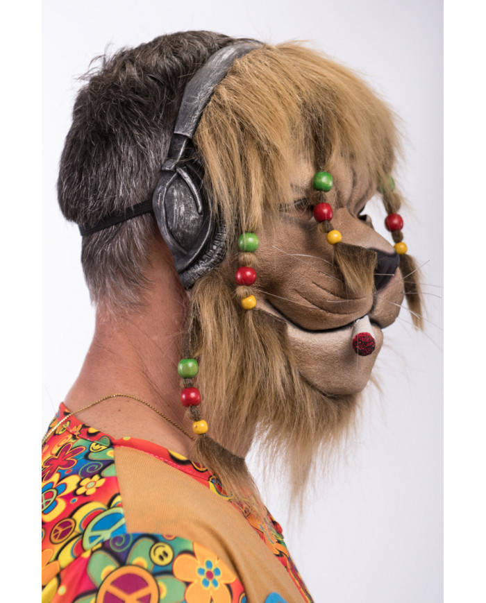 Hippie lion latex mask w/hair and glasses W/HEADER