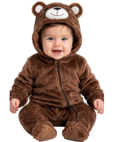 Bärchen-Kinderoverall aus Kunstfell mit Kapuze GR.00 (6/12 Monaten) in Beutel mit Haken