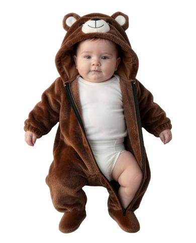 Bärchen-Kinderoverall aus Kunstfell mit Kapuze GR.00 (6/12 Monaten) in Beutel mit Haken