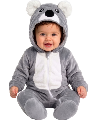 Koala-Kinderoverall aus Kunstfell mit Kapuze GR.00 (6/12 Monaten) in Beutel mit Haken