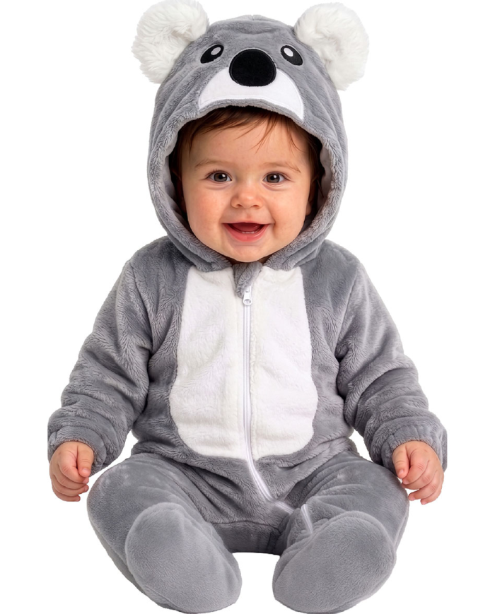 Koala-Kinderoverall aus Kunstfell mit Kapuze GR.00 (6/12 Monaten) in Beutel mit Haken