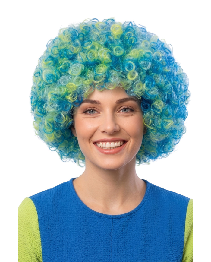Grüne und blaue Lockenperücke (110 g) im Beutel mit Haken