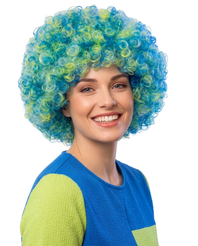 Grüne und blaue Lockenperücke (110 g) im Beutel mit Haken