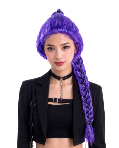 Violett Perücke mit Zopf in Box