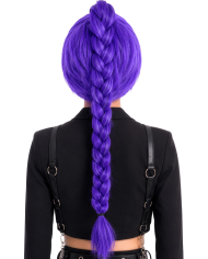 Peluca violeta con trenza en estuche